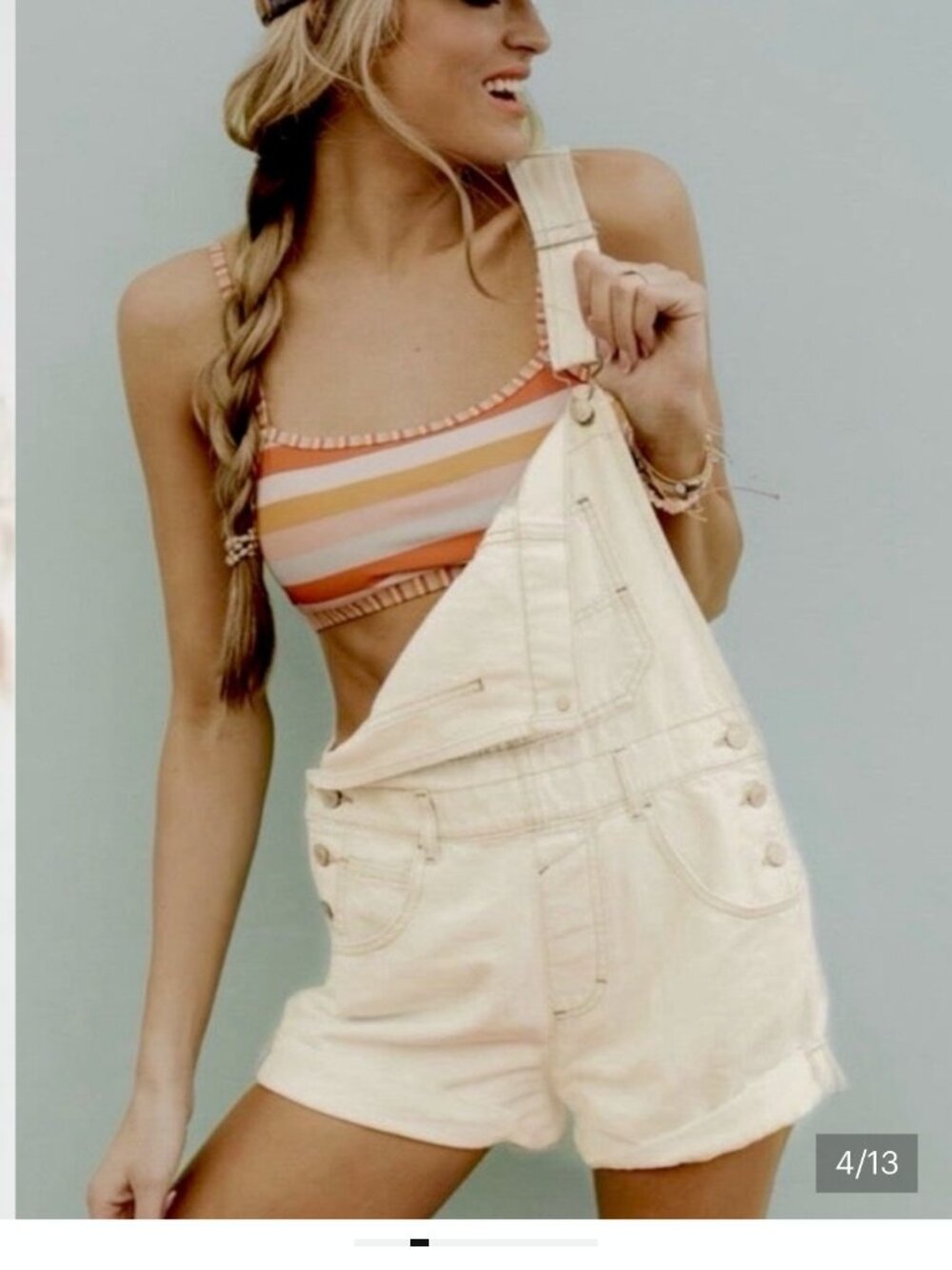 FREE PEOPLE WE THE FREE ZIGGY overalls shortalls m cream